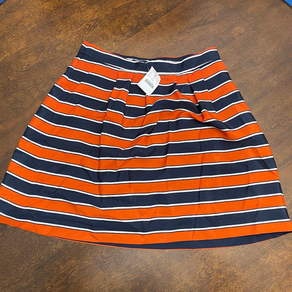 NWT J. Crew Women's Pleated Horizontal Stripe Lined Orange Blue Skirt Size 0